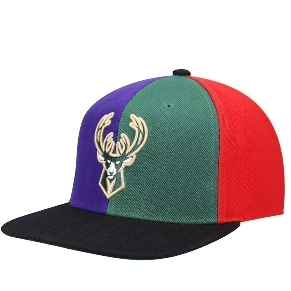 Milwaukee Bucks Mitchell & Ness x Lids Team Era Pinwheel Stripe Snapback Hat NEW - Picture 6 of 16